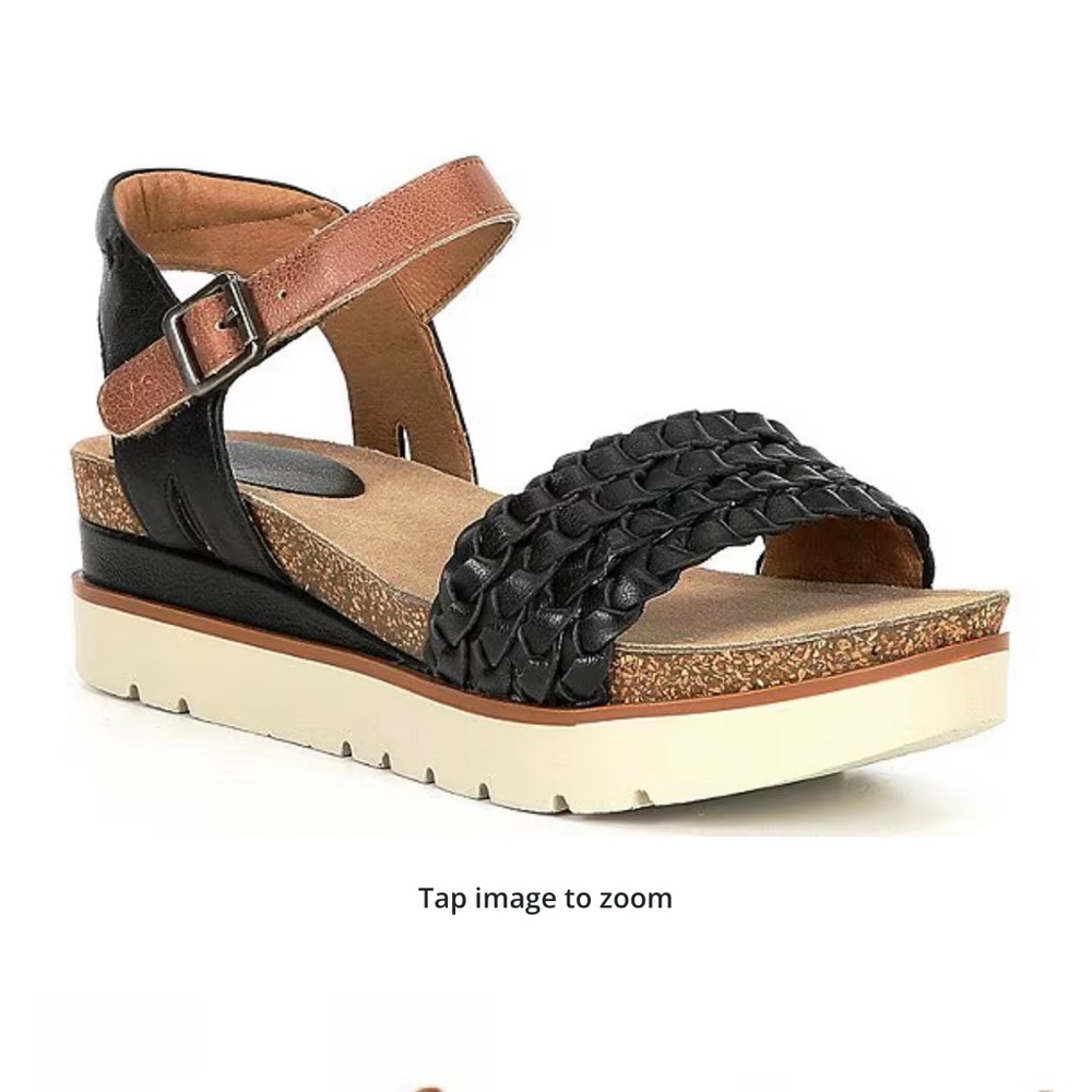 New Josef Seibel, Women’s Clea 16 Woven Leather Platform Sandal 2” Black/Tan 8 - Picture 8 of 12